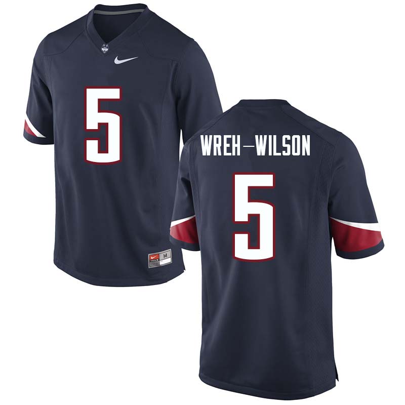 Men's #5 Blidi Wreh-Wilson Uconn Huskies College Football Jerseys Sale-Navy